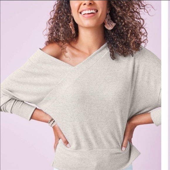 Stella & Dot Tops - NEW Stella Dot Double V Neck Tan Top Sweater XXL